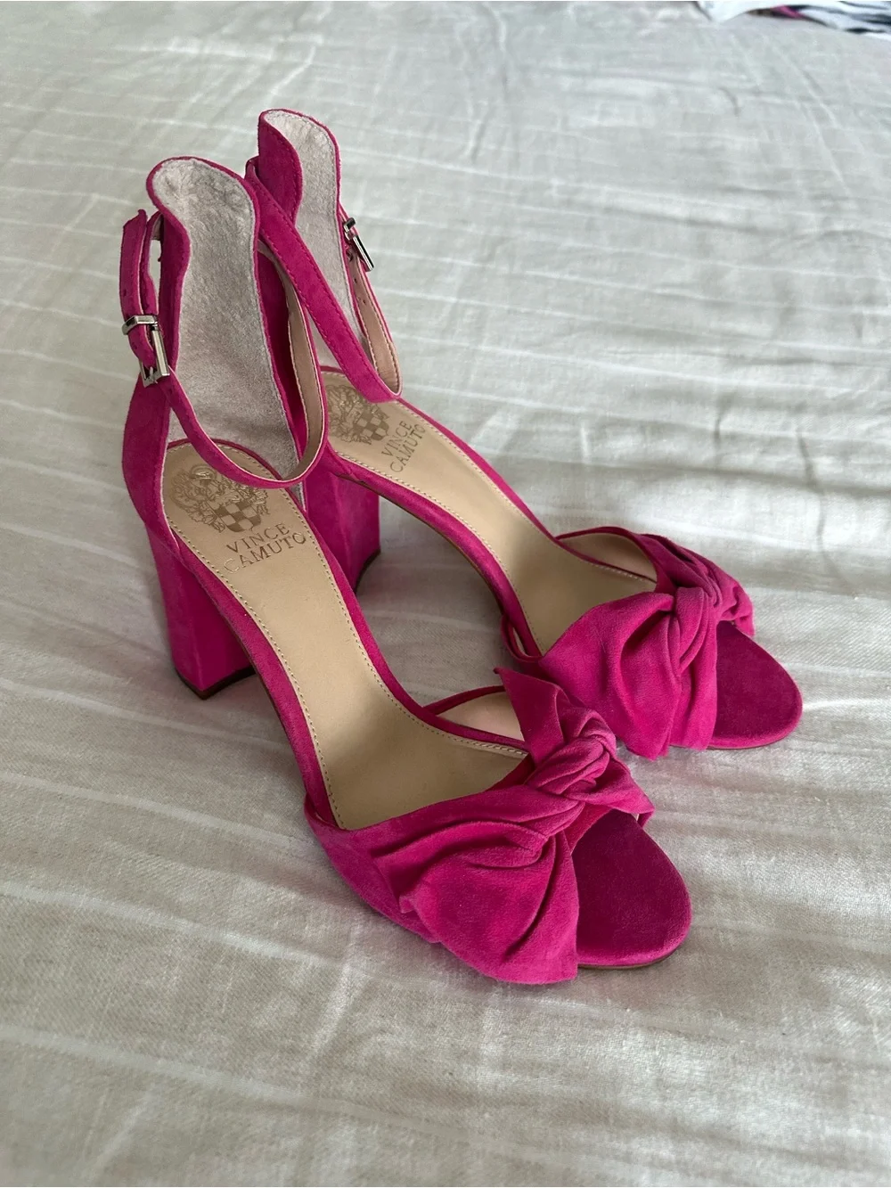 Vince Camuto Hot Pink Knotted Block Heel Sandals-Never Worn